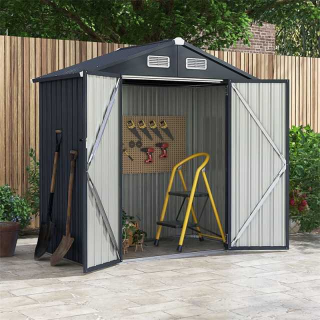 6.3' x 3.5' Outdoor Metal Storage Shed, Galvanized Steel Utility Tool Storage House Waterproof Garden Shed with 4 Vents Lockable Doors
