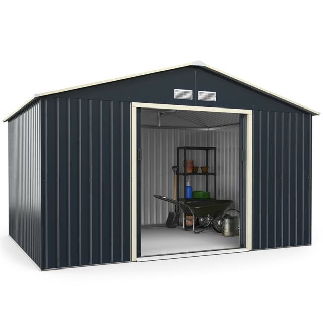 11 x 8FT Galvanized Steel Storage Shed with Lockable Double Sliding Doors & 4 Vents, Large Outdoor Garden Tool Shed for Backyard, Patio, Lawn