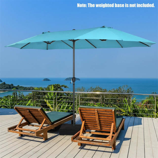 15FT Double-Sided Patio Umbrella with Crank & Air Vents, 12-Rib Steel Market Outdoor Umbrella for Poolside, Garden, Backyard