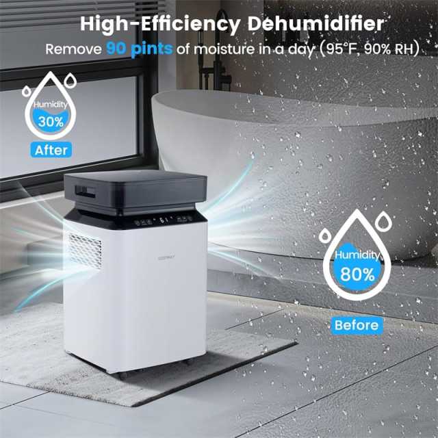 90 Pint Dehumidifier with Pump & Drain Hose for Basement Home, 6000 Sq.Ft High Efficiency Dehumidifier with 4 Wheels & 2.2 Gal Water Tank