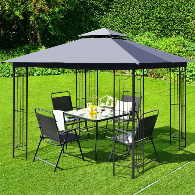 10 x 10 FT Patio Gazebo Double Roof Outdoor Canopy Gazebo Heavy-Duty Steel Frame Gazebo Garden Pavilion Shelter