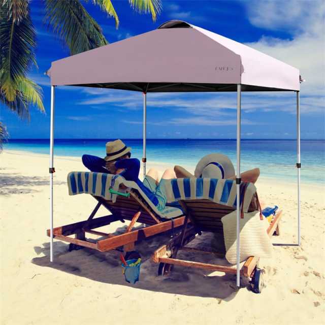 6.6x6.6FT Outdoor Pop-up Canopy Tent with Height Adjustable, Roller Bag & Weight Bags, Commercial Instant Canopy Sun Shelter for Camping, Party