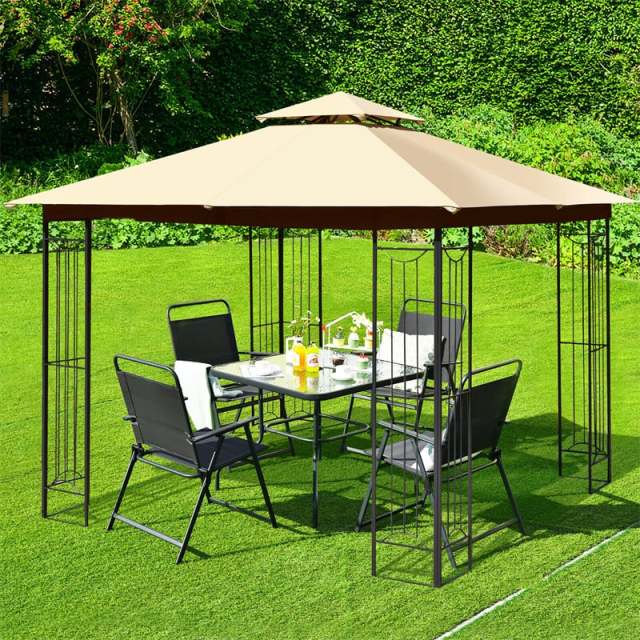 10 x 10 FT Patio Gazebo Double Roof Outdoor Canopy Gazebo Heavy-Duty Steel Frame Gazebo Garden Pavilion Shelter