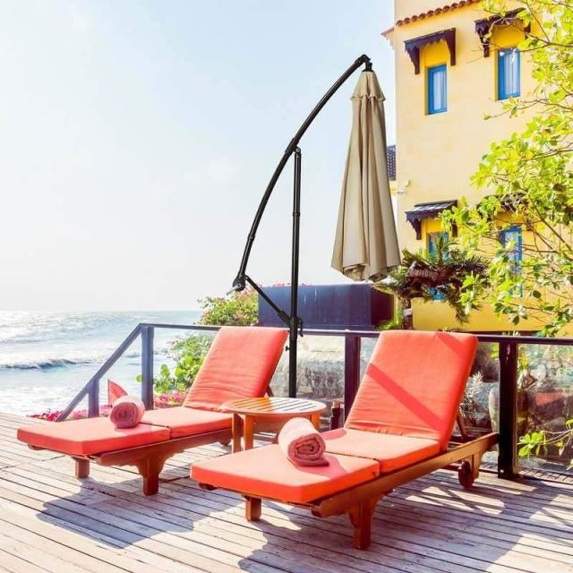 10ft Hanging Umbrella Offset Patio Sun Shade Umbrella Outdoor Market Umbrella Tilt Adjustment Cantilever Umbrella with Crank & Cross Base