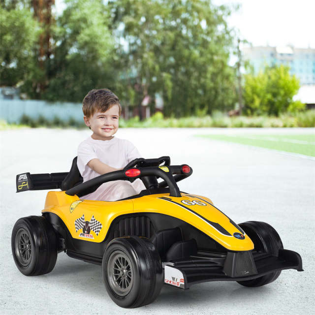 Kids Electric Go Kart, 12V Battery Powered F1 Ride-On Racing Car with Remote Control, Light & Music for Boys Girls