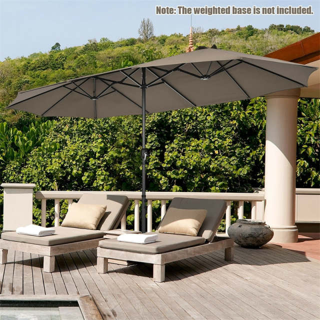 15FT Double-Sided Patio Umbrella with Crank & Air Vents, 12-Rib Steel Market Outdoor Umbrella for Poolside, Garden, Backyard