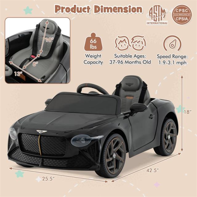 12V Kids Ride-on Car, Licensed Bentley Bacalar Electric Vehicle with Remote Control, LED Lights, Wireless Connection & Sound for 3+ Years Old