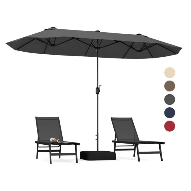 13FT Double-Sided Patio Umbrella, Extra Large Twin Market Umbrella with Base, Crank Handle, Safety Lock, Vented for Poolside, Deck, Backyard