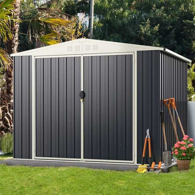 7.5x6.3FT All-Weather Metal Storage Shed with Lockable Door & Snap-On Assembly, Galvanized Steel Utility Tool House for Garden, Backyard, Patio