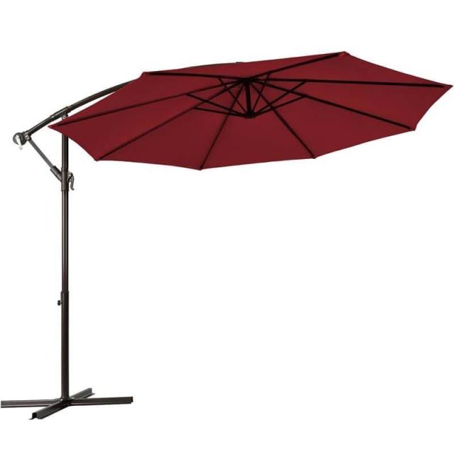 10ft Hanging Umbrella Offset Patio Sun Shade Umbrella Outdoor Market Umbrella Tilt Adjustment Cantilever Umbrella with Crank & Cross Base