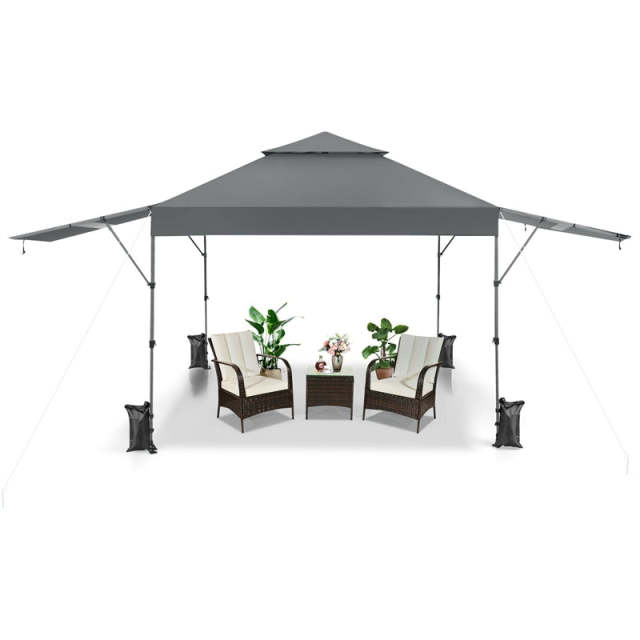 10'x17.6' Pop-up Canopy Tent with Adjustable Dual Awnings & Wheeled Bag, 2-Tier Outdoor Instant Canopy Tent, Easy Setup for Patio Market Picnic