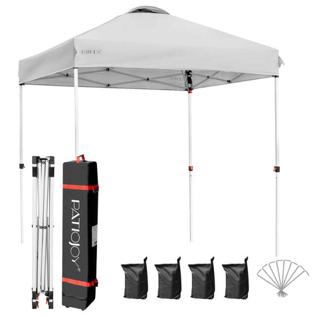 6.6x6.6FT Outdoor Pop-up Canopy Tent with Height Adjustable, Roller Bag & Weight Bags, Commercial Instant Canopy Sun Shelter for Camping, Party