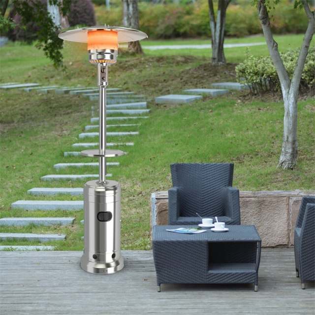 50,000 BTU Propane Patio Heater with Auto Shut-Off & Tip Protection, Commercial Outdoor Heater w/ Wheels & Drink Shelf for Backyard, Restaurant