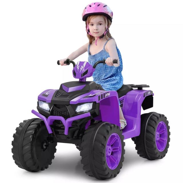 24V Kids Ride On ATV, Battery Powered Electric 4-Wheeler Quad Car with Wireless Connection & LED Lights for Boys/Girls Ages 3-8