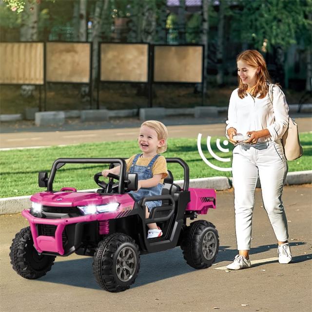 24V 2-Seater Ride-On Dump Truck, Kids Electric UTV with Dump Bed, Shovel, Remote Control & Dual Motors, Battery Powered Ride-On Car for Child