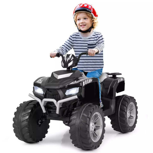 24V Kids Ride On ATV, Battery Powered Electric 4-Wheeler Quad Car with Wireless Connection & LED Lights for Boys/Girls Ages 3-8