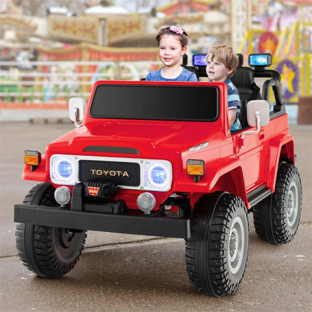 12V 2-Seater Ride-On Truck, Licensed Toyota FJ40 Kids Electric Car with Remote Control, Laser Lights, Storage Box, Music & Shock Absorption