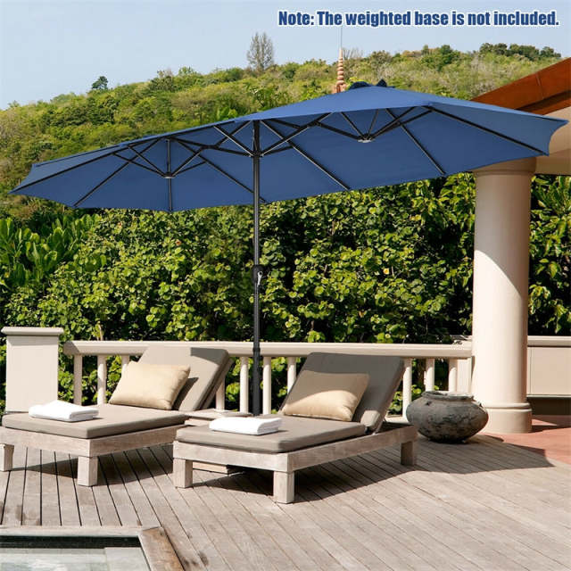 15FT Double-Sided Patio Umbrella with Crank & Air Vents, 12-Rib Steel Market Outdoor Umbrella for Poolside, Garden, Backyard