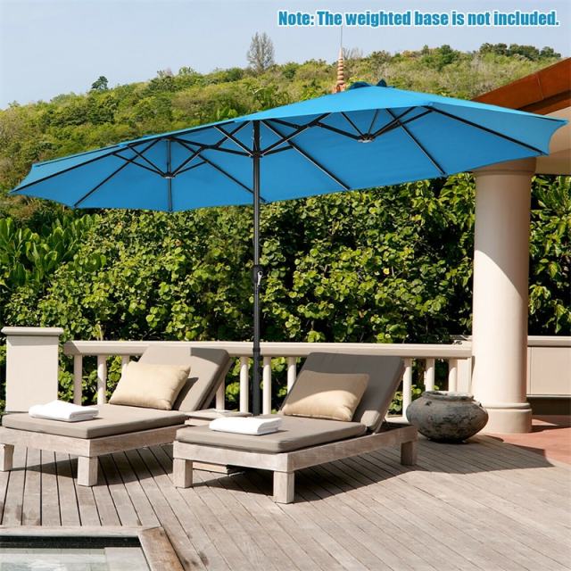 15FT Double-Sided Patio Umbrella with Crank & Air Vents, 12-Rib Steel Market Outdoor Umbrella for Poolside, Garden, Backyard