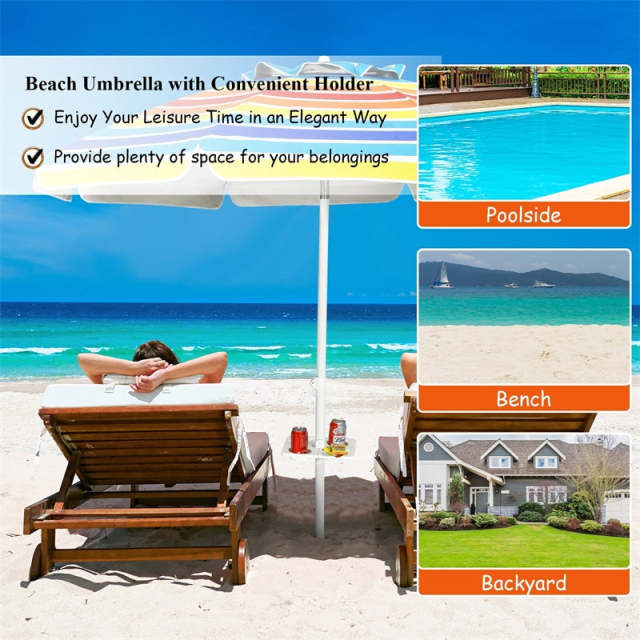 7.2 FT Portable Outdoor Beach Umbrella with Sand Anchor, Tilted Pole & Carrying Bag