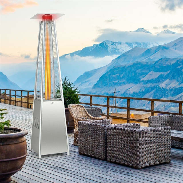 42,000 BTU 90" Pyramid Patio Propane Heater with Wheels & Quartz Glass Tube, Stainless Steel Standing Outdoor Gas Heater for Backyard, Porch, Deck