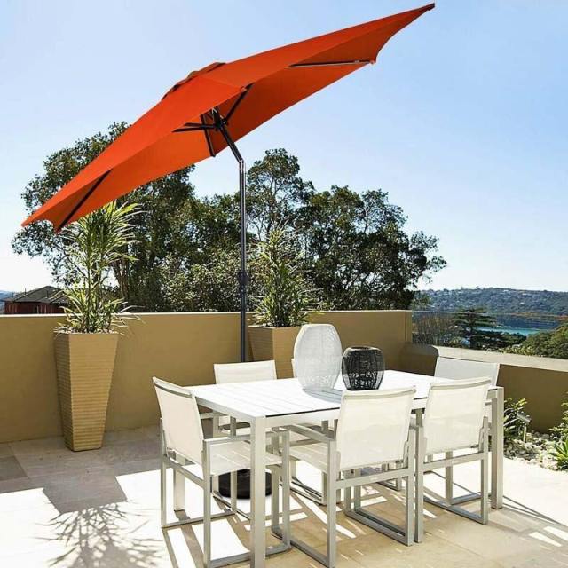 9FT Patio Umbrella Auto Tilt Market Umbrella with Crank & 8 Sturdy Steel Ribs, Outdoor Table Umbrella for Garden Yard Beach Deck