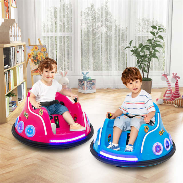 12V Kids Bumper Car, Electric Ride-On Bumper Car with Dual Joysticks, Flashing LED Lights & Remote Control, Battery Ride-On Toy for Toddlers