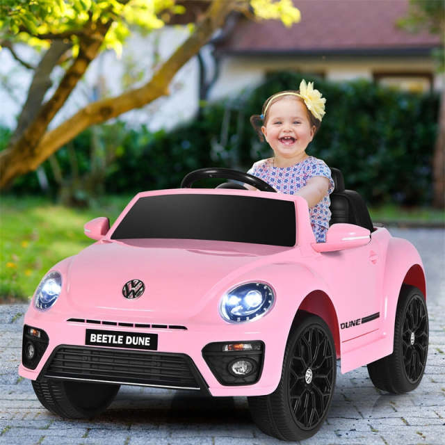 12V Kids Ride-On Car, Licensed Volkswagen Beetle Battery-Powered Electric Vehicle with Remote Control, Lights, Music, Gift for Boys & Girls