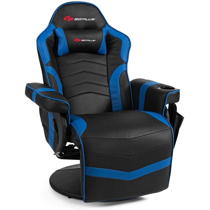 Gaming Recliner Massage Gaming Chair with Adjustable Backrest & Footrest, Ergonomic High Back PU Leather Computer Office Chair Swivel Game Sofa