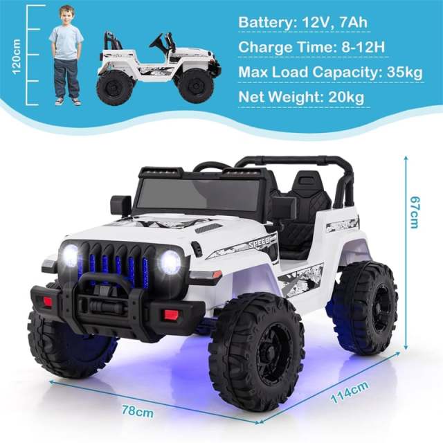 2-Seater Ride-On Truck for Kids, 12V Battery Powered Electric Vehicle with Remote Control & LED Lights, Ride-On Car for Boys Girls Gifts