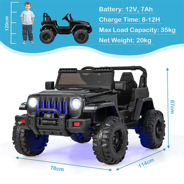 2-Seater Ride-On Truck for Kids, 12V Battery Powered Electric Vehicle with Remote Control & LED Lights, Ride-On Car for Boys Girls Gifts