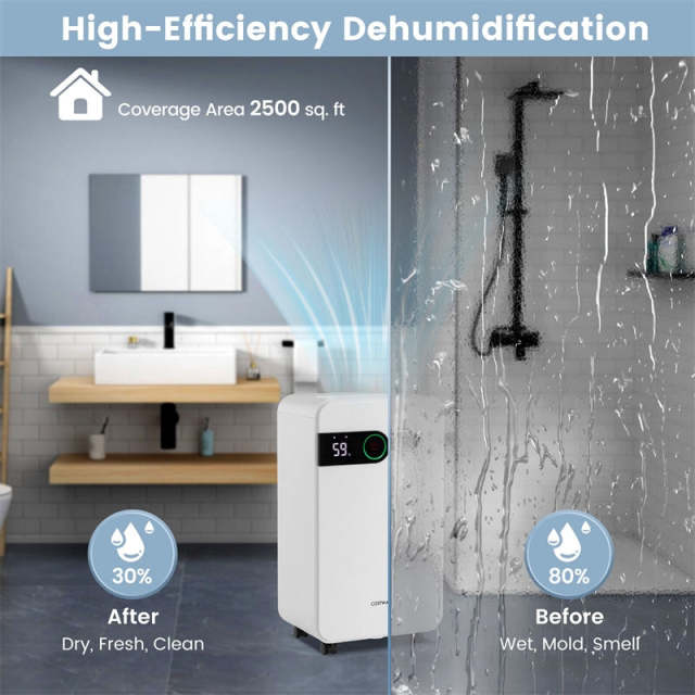 2500 Sq.Ft Quiet Dehumidifier for Basement & Home, 32-Pint Dehumidifier with Drain Hose & Wheels, 3-Color LED Indicator, Sleep Mode, Child Lock