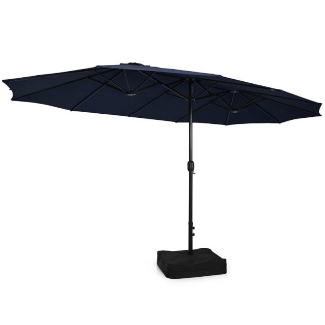 15FT Double-Sided Patio Umbrella with Base, Crank Handle & Air Vent, Extra Large Outdoor Market Umbrella for Poolside, Garden, Backyard