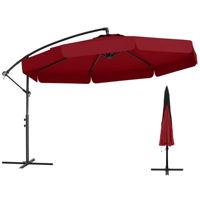 10FT Offset Cantilever Umbrella with Cover, Tilt Adjustment & Crank, 8-Rib Heavy-Duty Vented Ruffled Patio Umbrella for Poolside/Garden/Deck