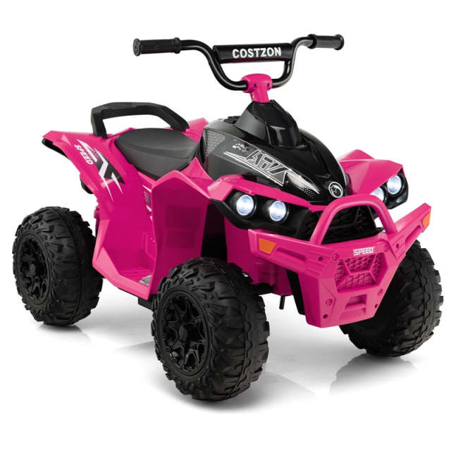 12V Kids Ride-On ATV, Battery Powered Electric 4-Wheeler Quad Car with Adjustable Speed, Lights & Treaded Tires for Boys & Girls
