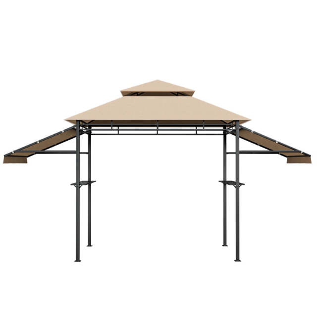 13.5x4FT Heavy-Duty Steel Grill Gazebo with Dual Side Awnings & Storage Shelves, Flame-Retardant 2-Tier Canopy Gazebo for Patio Backyard Garden