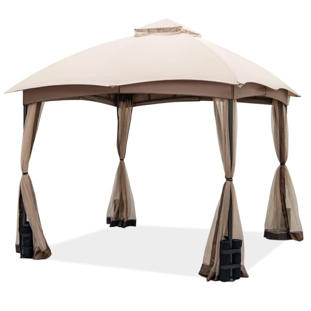 10' x 10' Patio Gazebo 2-Tier Heavy Duty Gazebo Tent Easy Setup Outdoor Gazebo with Netting & 4 Sandbags