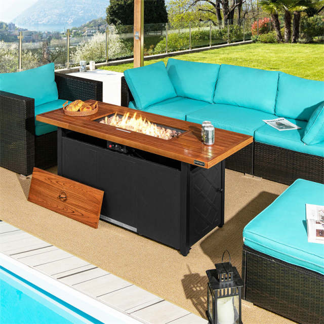 57" Rectangular Propane Fire Pit Table, 50,000 BTU Auto-Ignition Outdoor Gas Fire Pit with Removable Lid & Lava Rocks for Patio Backyard