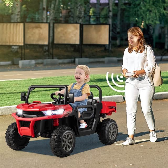 24V 2-Seater Ride-On Dump Truck, Kids Electric UTV with Dump Bed, Shovel, Remote Control & Dual Motors, Battery Powered Ride-On Car for Child