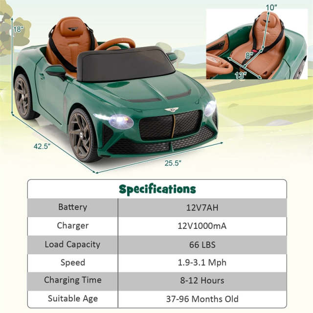 12V Kids Ride-on Car, Licensed Bentley Bacalar Electric Vehicle with Remote Control, LED Lights, Wireless Connection & Sound for 3+ Years Old