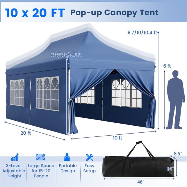 10x20FT Pop Up Canopy with 6 Removable Sidewalls & Carry Bag, UPF50+ Instant Setup Outdoor Canopy Tent for Weddings, Parties, Backyard & Beach