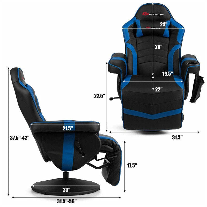 Gaming Recliner Massage Gaming Chair with Adjustable Backrest & Footrest, Ergonomic High Back PU Leather Computer Office Chair Swivel Game Sofa