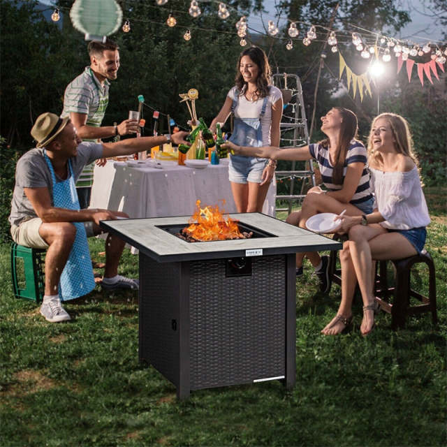 30" Square Propane Fire Pit Table with Ceramic Tabletop & Waterproof PVC Cover, CSA Certified 50,000 BTU Outdoor Gas Fire Pit for Patio, Backyard