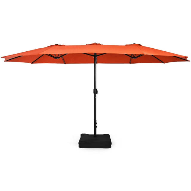 15FT Double-Sided Patio Umbrella with Base, Crank Handle & Air Vent, Extra Large Outdoor Market Umbrella for Poolside, Garden, Backyard