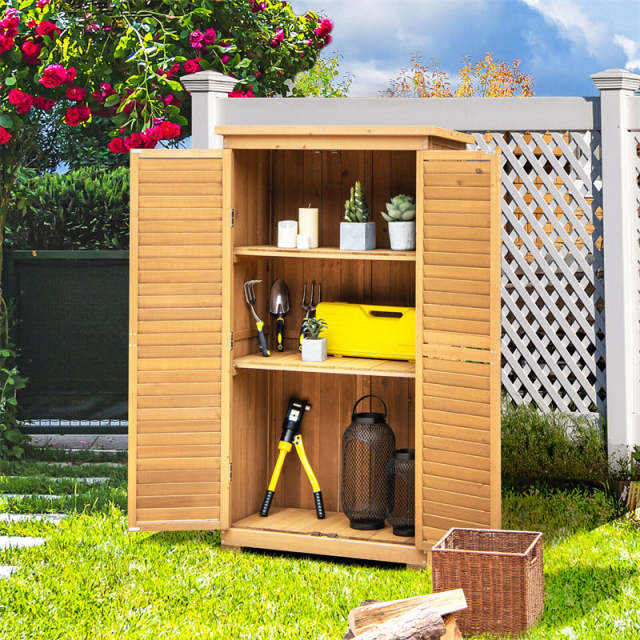 Outdoor Storage Cabinet, 63" Wood Garden Tool Shed with Lockable Doors, Removable Shelves & Asphalt Roof, Multipurpose Shed for Patio, Lawn, Backyard