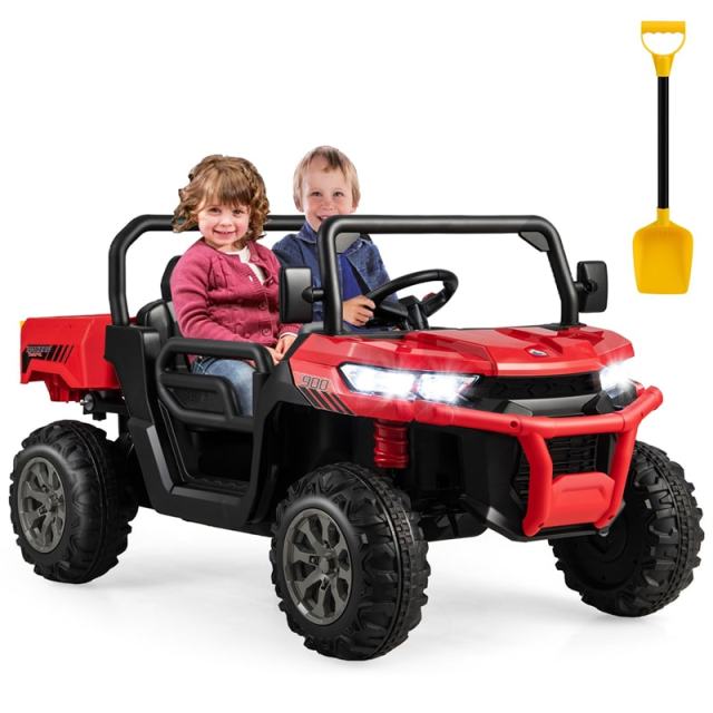 24V 2-Seater Ride-On Dump Truck, Kids Electric UTV with Dump Bed, Shovel, Remote Control & Dual Motors, Battery Powered Ride-On Car for Child