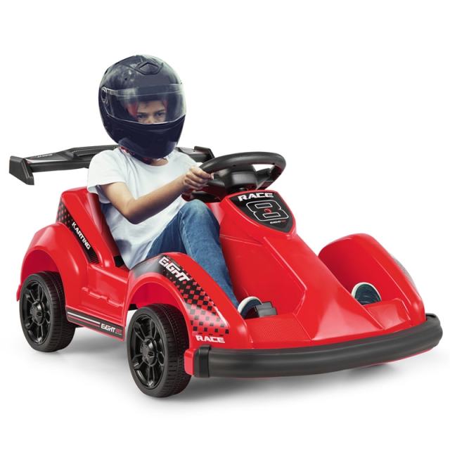 6V Kids Racer Go Kart, Electric Go Kart with Remote Control, 4 Wheels, Safety Belt, Music & USB Port, Battery Powered Ride-On Toy for Ages 3-8