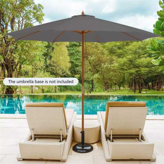 10FT Wooden Patio Umbrella with Rope Pulley Lift, 3 Height Adjustments, 8 Bamboo Ribs, Vented Roof Outdoor Table Umbrella for Poolside, Backyard