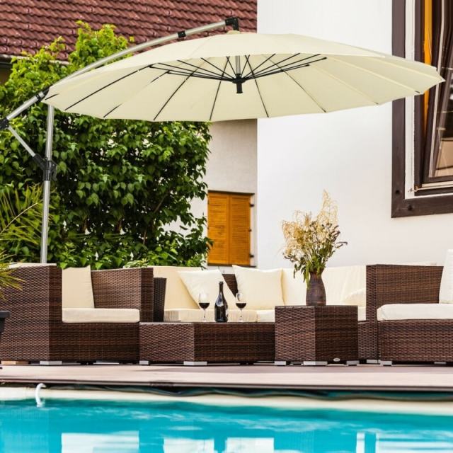 10 Ft Offset Hanging Patio Umbrella, Outdoor Cantilever Umbrella with Crank & Cross Base for Backyard, Poolside, Lawn, Garden