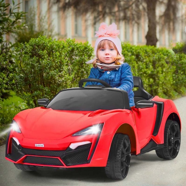 Kids Ride On Sports Car, 12V Battery Powered Electric Vehicle with Remote Control & LED Lights for Boys & Girls